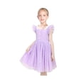 thumbnail image 2 of Girls Dress Purple Butterfly Pearl Lace V Back Fly Sleeve Tulle Party 6 Years, 2 of 8