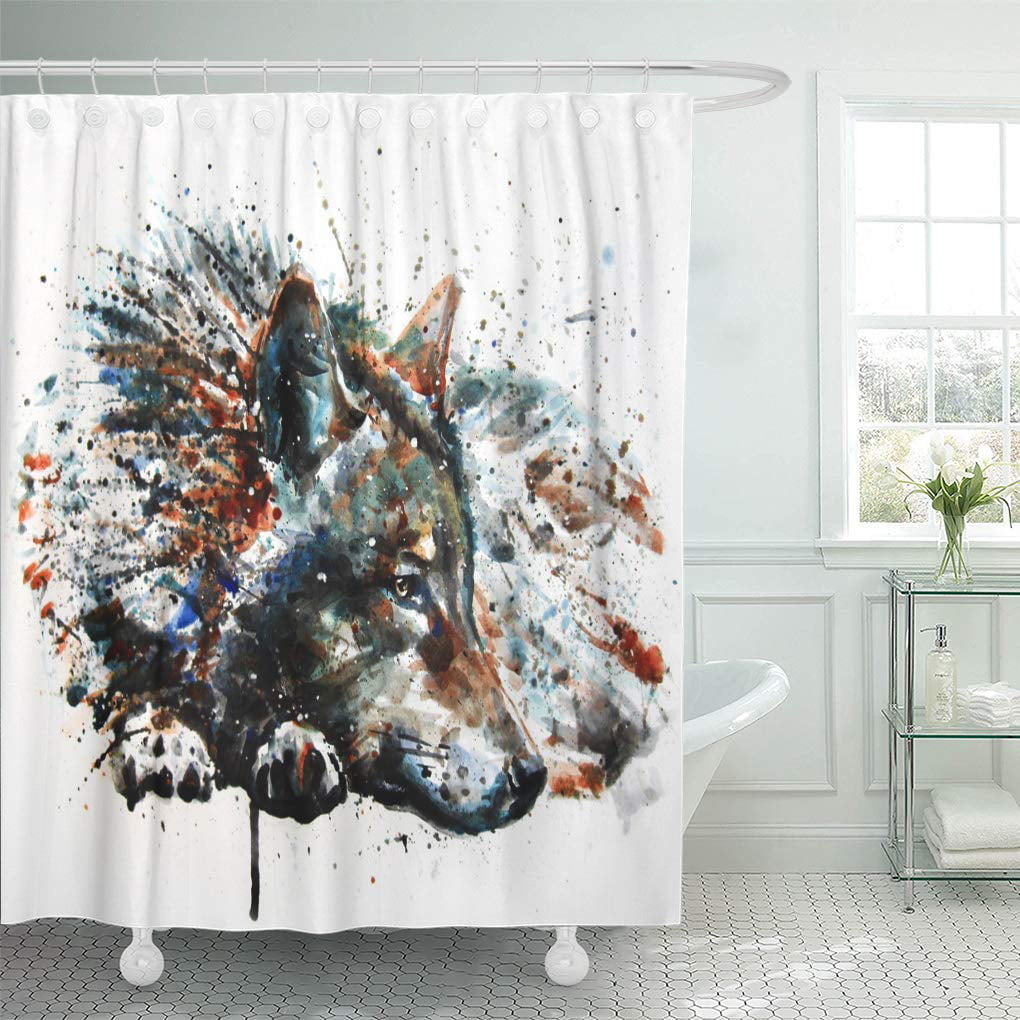 1 Count Mainstays 70 In W X 72 In L PEVA Multicolor Wolf Shower Curtain 