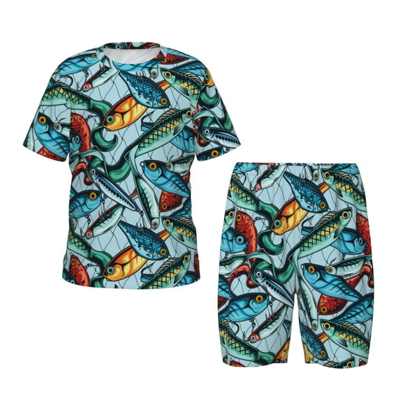 Balery Colorful Fishing Baits Conjunto de Pijama Infantil de Manga Corta con Estampado – Ropa de Dormir de Algodón Suave-4X-Large