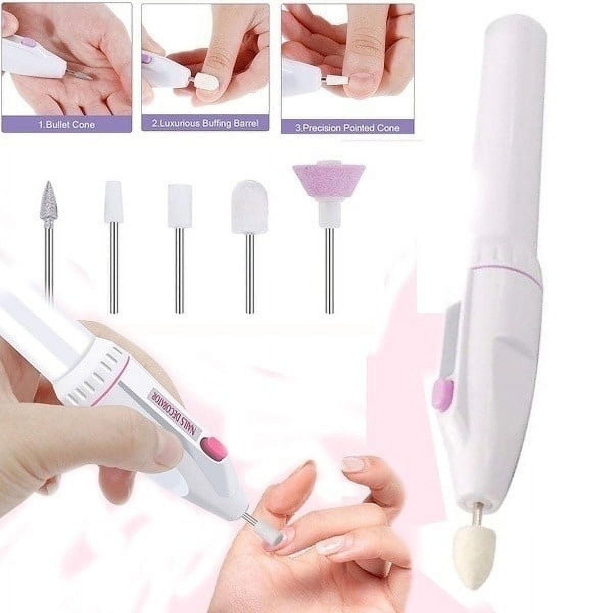 Professional Nail File Grinder with 5 polishing heads, 5 In 1 Electric Nail File Set, Hand Foot Care Tool for Nail Grind Trim Polish, White