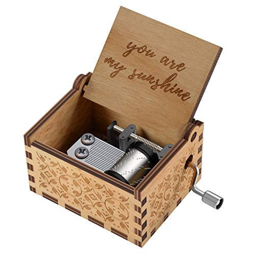 You are My Sunshine Letter Carved Hand Crank Music Box Laser Engraved Vintage Wooden Sunshine Musical Box Gift for Daughter from Dad Oriflame Wood Music Boxes