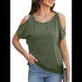 thumbnail image 3 of Camisetas Holgadas de Verano con Cuello Redondo, Informales y A , con Hombros Descubiertos, Grandes para Mujer. Verde M, 3 of 8