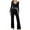 Black, variant on Diufon Women's Pajamas Set Long Sleeve Crisscross Deep V Neck Cropped Tops and Pants Trendy Home 2 Piece Sets
