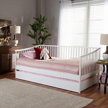 Baxton Studio Renata Classic and Traditional White Finished Wood Twin Size Spindle Daybed with Trundle