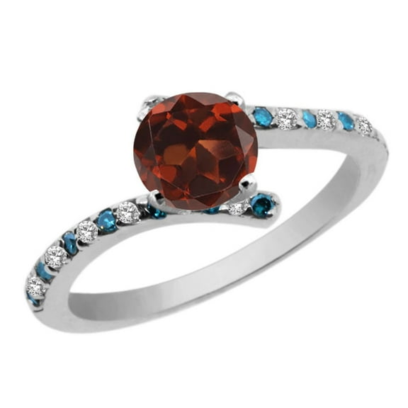 Gem Stone King 1.31 Ct Round Red Garnet White Topaz 925 Sterling Silver Engagement Ring (Size 8)