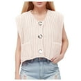 thumbnail image 2 of Women's Sleeveless Solid Color Pocket Button Knit Cardigan Vest Short Outerwear For Spring And Summer, 2 of 7