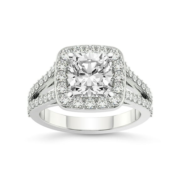 2 Carat IGI Certified Cushion Shape Lab Grown Diamond Engagement Ring | 14K White Gold | Rosalind Split Shank Halo Lab Diamond Ring | FG-VS1-VS2 Quality Friendly Diamonds