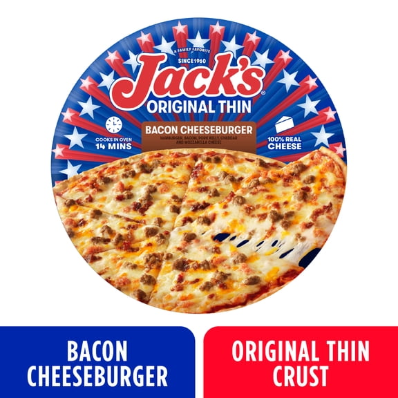 Jack's Bacon Cheeseburger, Original Thin Crust Pizza, 15 oz (Frozen)