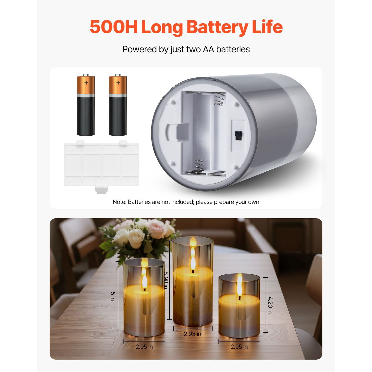 Flameless LED Candles with 10-Key Remote Timer, 2/4/6/8 Hour Timer Flickering Steady Modes, 500-Hour Battery Pillar Candles for Home Decor
