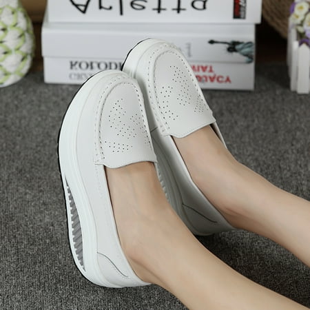 

dmqupv Knee High Wedge Boots for Women with Buckles Women s Fashion Casual Solid Slip On Booties Wedges for Women White 6.5