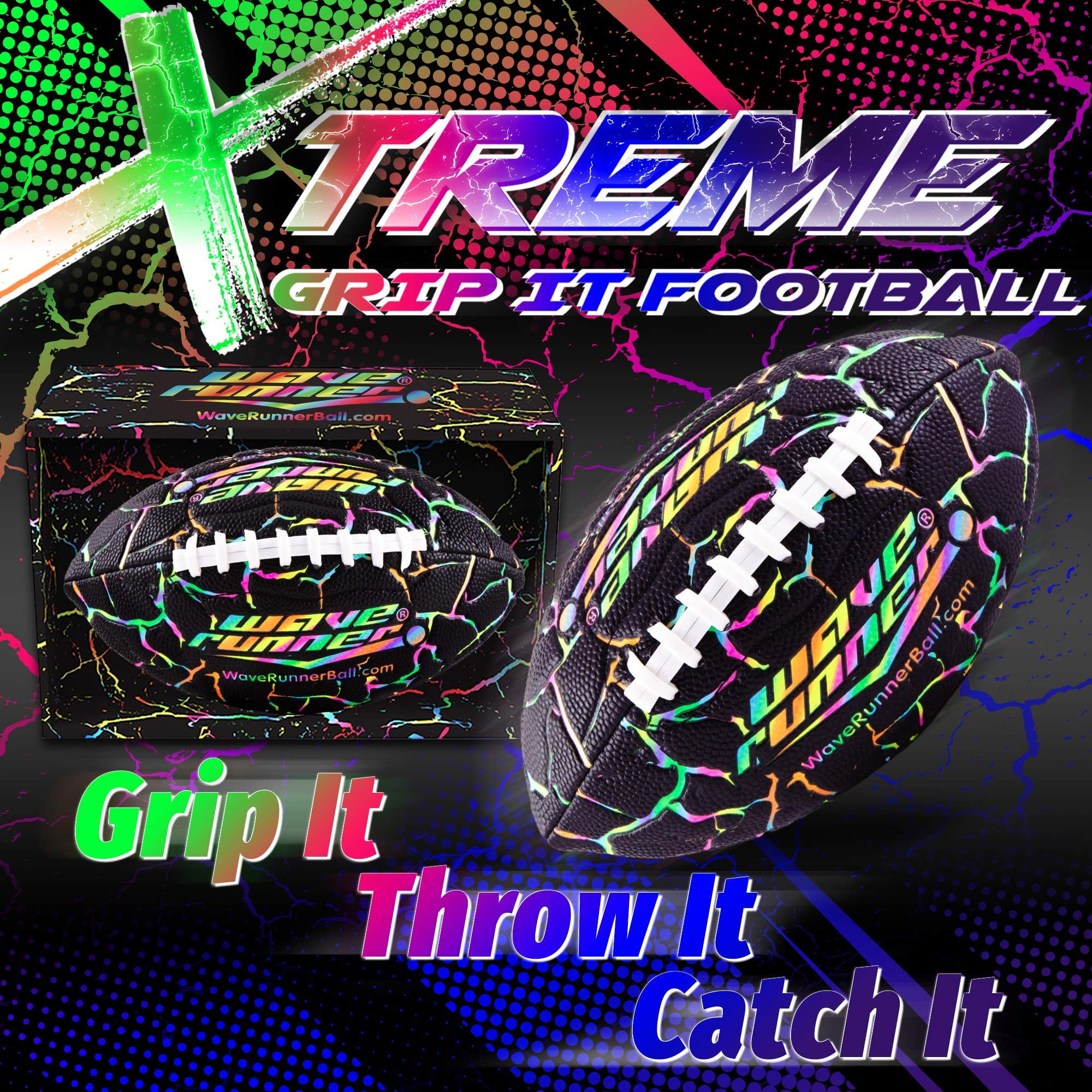 WaveRunner Airglow Grip-It Football- Size 9.25 Inches with Sure-Grip  Technology | Let's Play Football in The Dark!