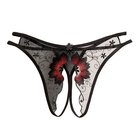 

BIZIZA Panties for Women Thongs Hollow Out Sexy Open Crotch Mid Waist Underpants Black