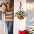 thumbnail image 4 of 18" Artificial Christmas Wreath Hanging Basket Flocked Decor With Mixed Decorations And White Led Lights Hanging Ornament,B, 4 of 4