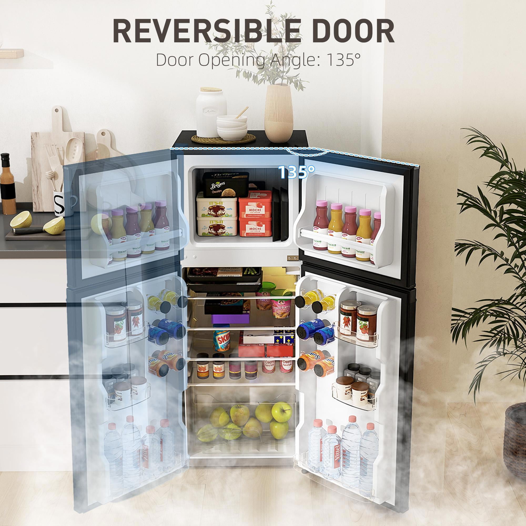 Resenkos Small Fridge with Freezer, 4 Cu Ft Refrigerator with Reversible Doors, Versatile Storage for Home & Office Use，Black