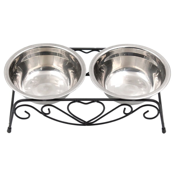 1 Coloque tazones para perros de acero inoxidable tazones de alimentador de mascotas elevados con soporte de hierro desmontable