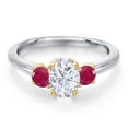 thumbnail image 3 of Gem Stone King 10K Two Tone Gold White Moissanite and Red Ruby Engagement Ring for Women | 1.40 Cttw | Oval 7X5MM | Gemstone Birthstone | Size 5, 3 of 7
