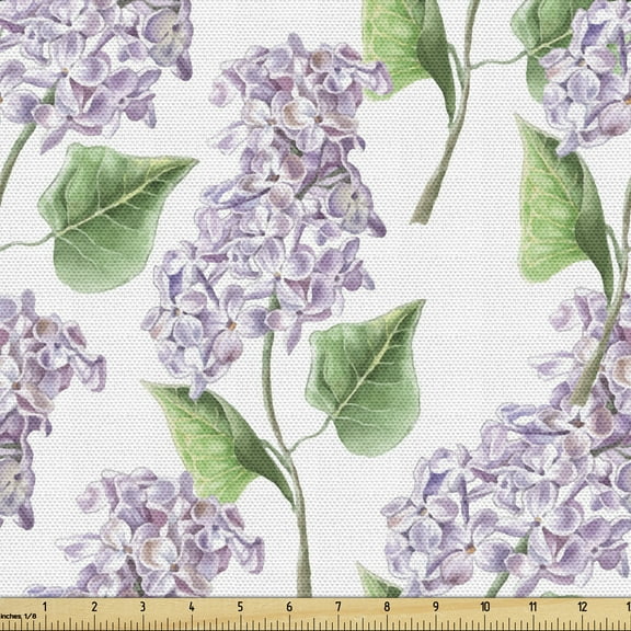 Ambesonne Lilac Fabric by the Yard Upholstery, Watercolor Herbal Bunch, 10 Yards, Lilac and Green