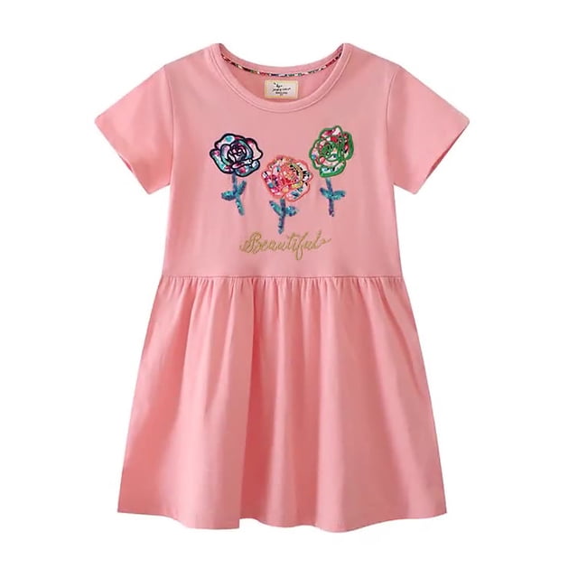 felwors Robes d'Été en Coton pour Filles à Manches Courtes Robe Décontractée pour Filles