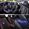 thumbnail image 4 of Pzuqiu 14 Pcs Galaxy Space Front Rear Car Seat Cover Steering Wheel Seat Belt Headrest Coasters Center Console Pad Keychain Automotive Seat Cover Accessories Decorative Protector Gift for Women Men, 4 of 7