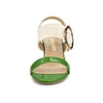 thumbnail image 6 of BLISSFUL STEP Slingback Contrast Color Chunky Heel Big Circle Buckle Heeled Sandals Green Beige 7, 6 of 8