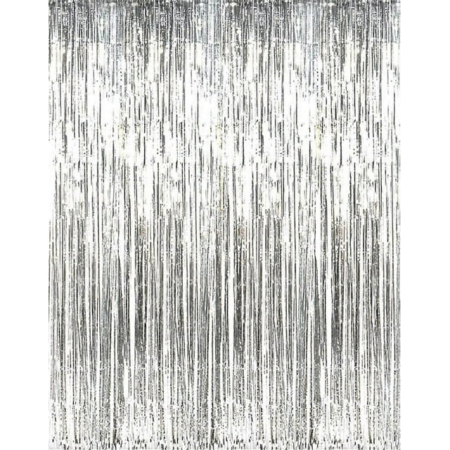 Cortinas con flecos de oropel metálico de 91 cm x 30 cm para fondo de fotos de fiestas y decoración de bodas (plateadas, 5 unidades)