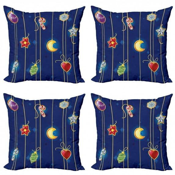 Ambesonne Christmas Throw Pillow Cover 4 Pack, Xmas Objects Art, 18", Multicolor
