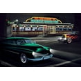 thumbnail image 2 of Flint, Helen 32x23 Gold Ornate Wood Framed with Double Matting Museum Art Print Titled - Diners and Cars II, 2 of 4