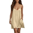 thumbnail image 3 of HVOBTTY Summer Women's Sleeveless Mini A-Line Dress V Neck Solid Color Strap Basic Daily Casual, 3 of 5