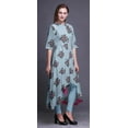 thumbnail image 3 of Bimba Blue Leaves & Floral Block Indian Kurtis For Women Anarkali Kurti Printed Long Asymmetrical Regular Fit Tunic-X-Large, 3 of 5