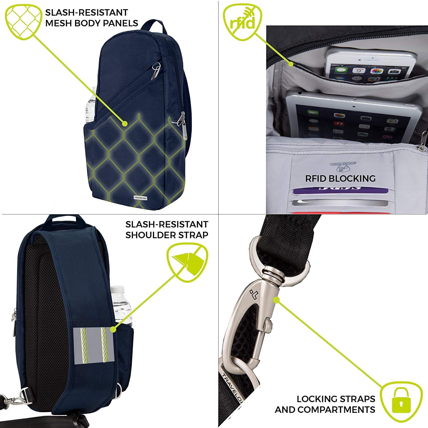 Anti-Theft Classic Sling Bag 7 x 14 x 3.5