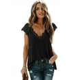 thumbnail image 1 of Mujeres Verano Suelto Empalme Encaje Ganchillo Ribete V-Cuello Cap Mangas Tanque Camisas Blusa Tops,Black-S WD.WDQZL Ropa, 1 of 4