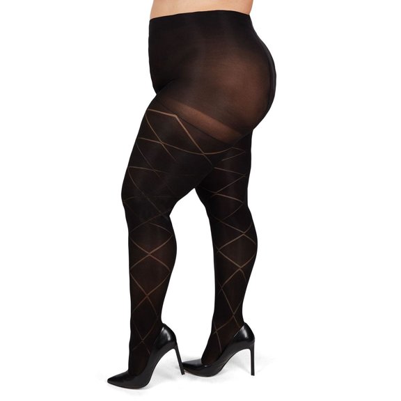 MeMoi Diamond Opaque Plus Size Curvy Control Top Tights - Womens - Female, 5X/6X, Black