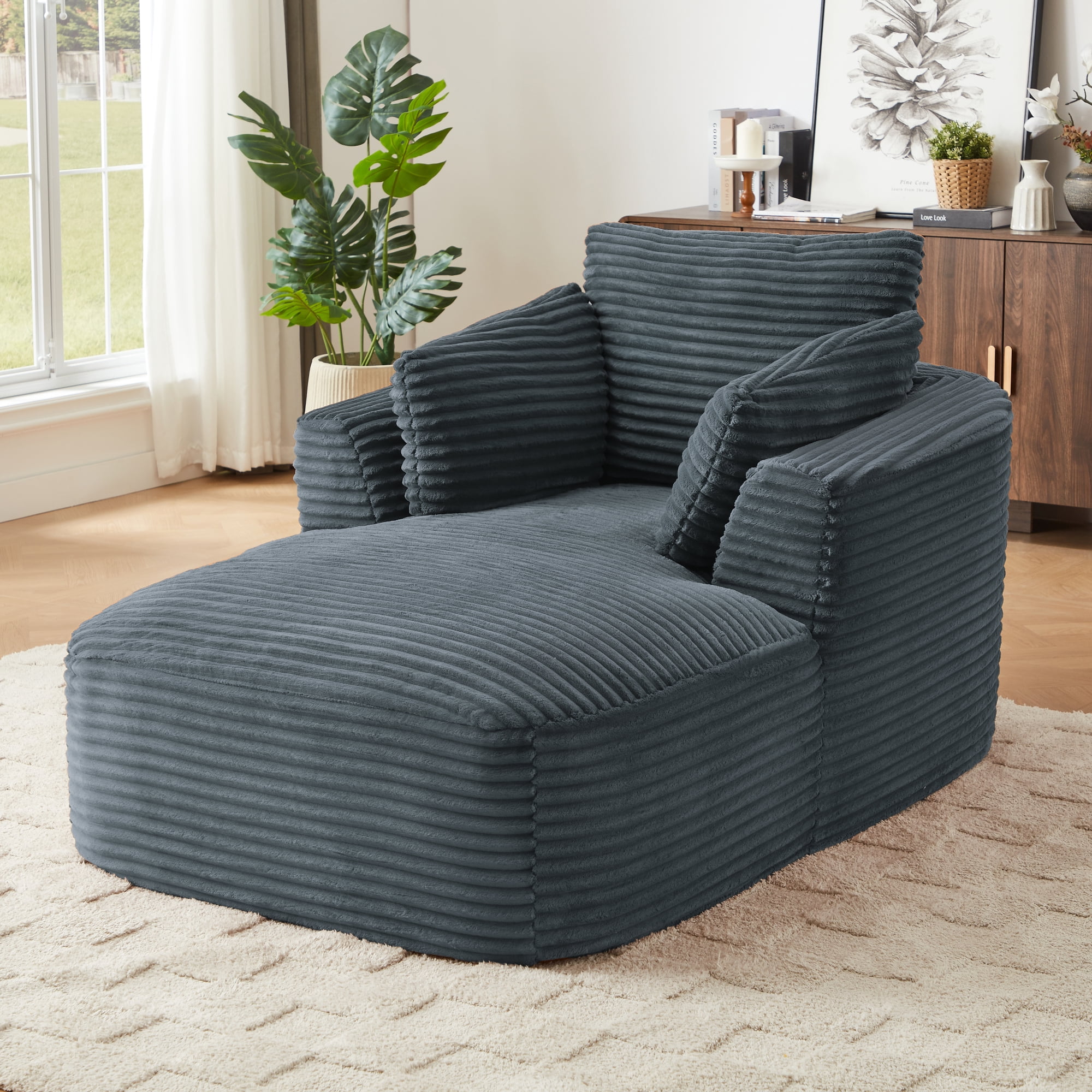 Jopath Oversized Chaise Lounge Chair, Corduroy Upholstered Modern Sofa Couch,Comfy Sleeper Sofa for Living Room Dorm Apartment No Assembly Required Dark Grey