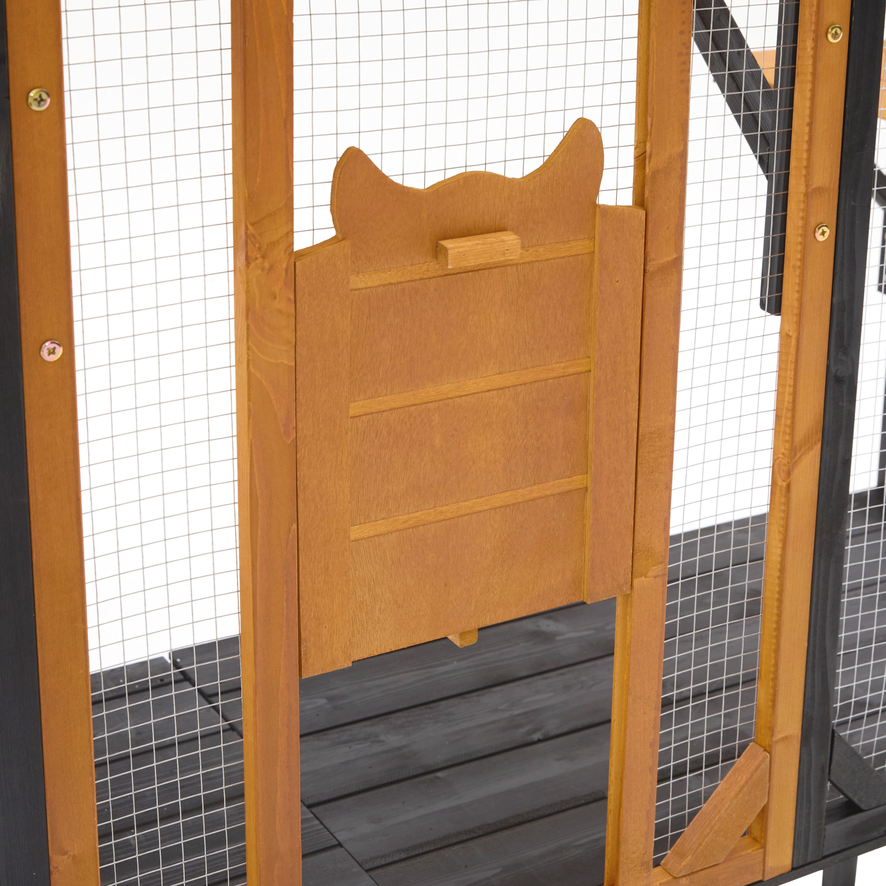 Outdoor Cat Catio Cat Climbing Catio Window Cat House Cat Patio Enclosure with Platforms for 1-3 Cats, Black+Brown  WL
