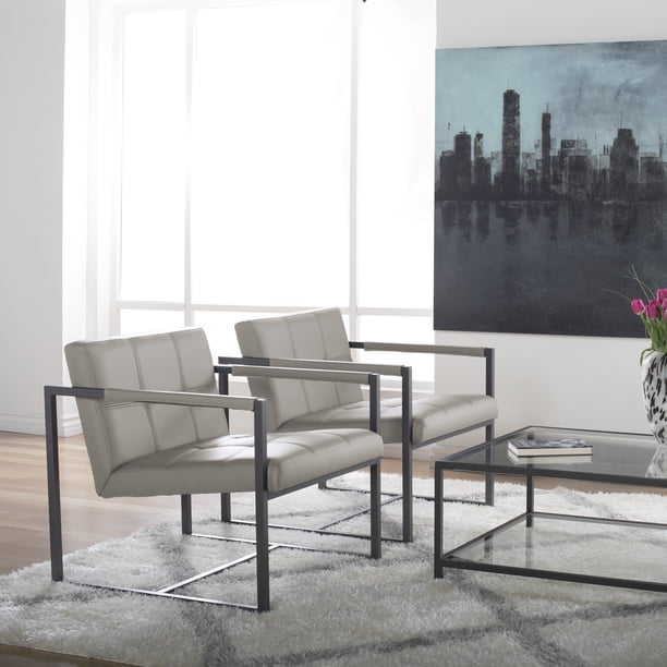 Studio Designs Home Sedia Moderna Mid-Century Modello Camber Accent – Colore Peltro E Bianco Fungo Con Braccioli In Pelle - 2