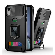 iPhone 6/6S Case with Slide Camera Cover, Allytech Hard PC & TPU Impact Resistant Shockproof Bumper Protective Case with Ring Kickstand [1 Card Holder] Cover for iPhone 6/iPhone 6S, Black