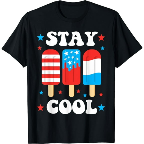 Stay Cool Funny July 4th Popsicle Red White Blue Boys Girls T-Shirt
