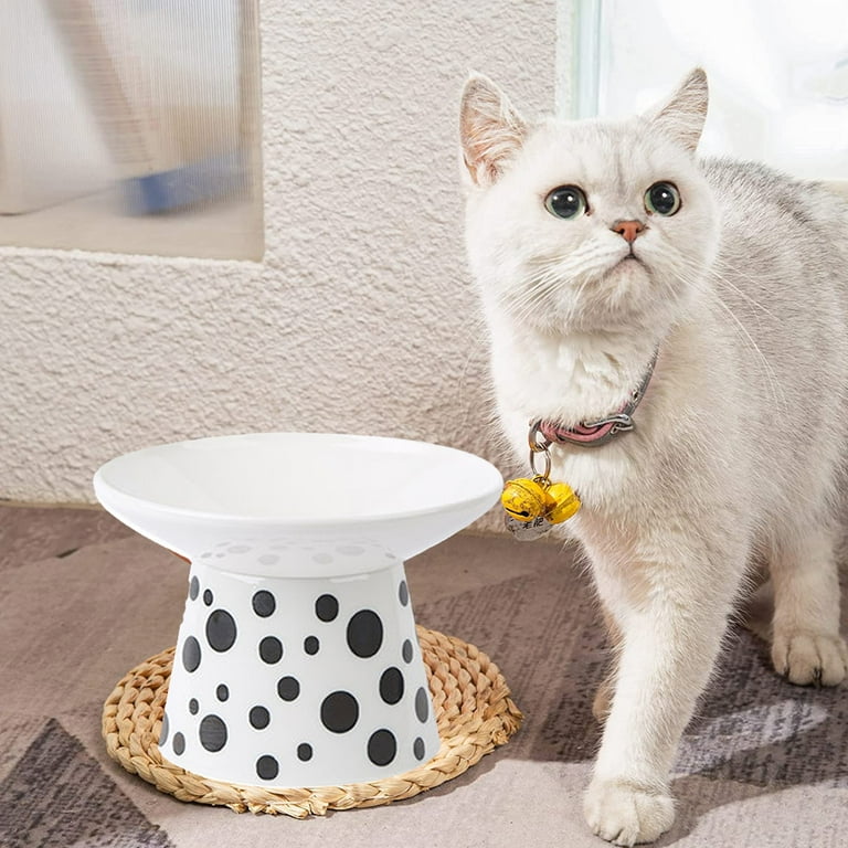 Extra Wide Ceramic Elevated Cat Bowl Whisker Friendly Raised Cat Food Bowl for Food and Water Anti Vomiting High Cat Dish for Indoor Cats with Non Slip Ring Dishwasher Safe Microwaveable black