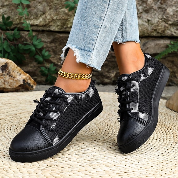 Mfakffe Orthopedic Shoes for Women Breathable Summer Flats Soft Non Slip Round Toe Sneakers Black 6.5 Wide(EU:37)
