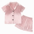 thumbnail image 1 of Curenmufel Kid Pajamas Girls Ruffle Short Sleeve Button Front Top with Ruffle Short, 2-Piece Pajama Set 5T 6T (Rose Gold,5-6 Years), 1 of 1