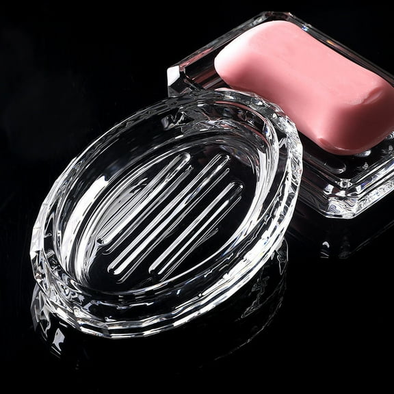 LEXSOMEO 2pcs Clear Glass Soap Dish with Raised Oval Heavy Duty Bar Soap Holder for Bathroom Counter Shower and Kitchen Sink Durable and Stylish Soap Saver