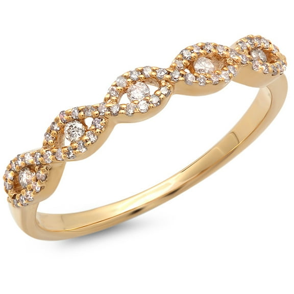 Dazzlingrock Collection 0.25 Carat (ctw) 14K Round Diamond Ladies Bridal Stackable Anniversary Wedding Band Swirl Ring 1/4 CT, Yellow Gold, Size 8