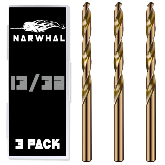 13/32 Cobalt Drill Bits - 3 Pack - 5.25 Inch Length - M35 Cobalt Drill Bits with Storage Case - Perfect Drill Bits for Metal Hardened & Stainless Steel Cast Iron and More!
