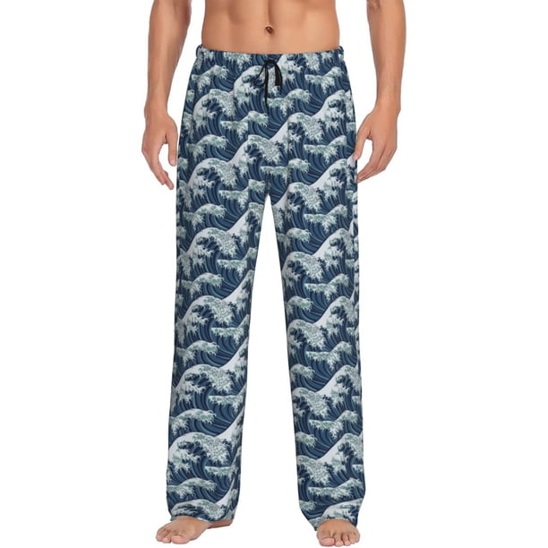 Fotbe A Japanese Great Wave Pantalones de Pijama para Hombre, Pantalones de Dormir, Pantalones de Casa con Cintura Ajustable y Bolsillos-Medium
