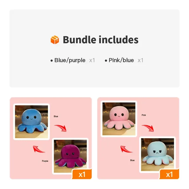 POKUJ1piece Cute Flip Octopus Doll Double Face Flip Octopus Plush Toy Doll 7.48*3.93in Blue/purple+Pink/blueNosize Gao Jinjia unisex