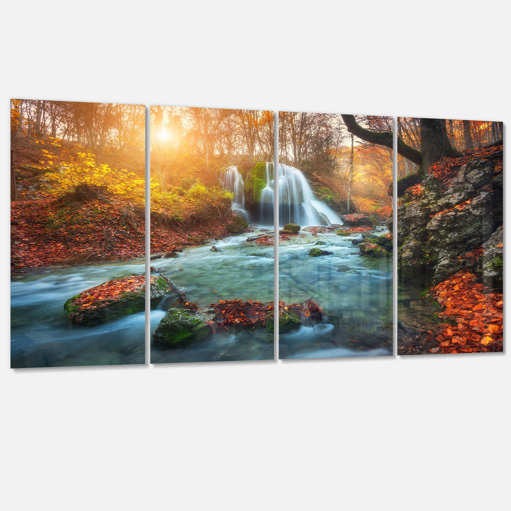 Design Art Fast Flowing Fall River in Forest Landscape Photo Canvas Art Print