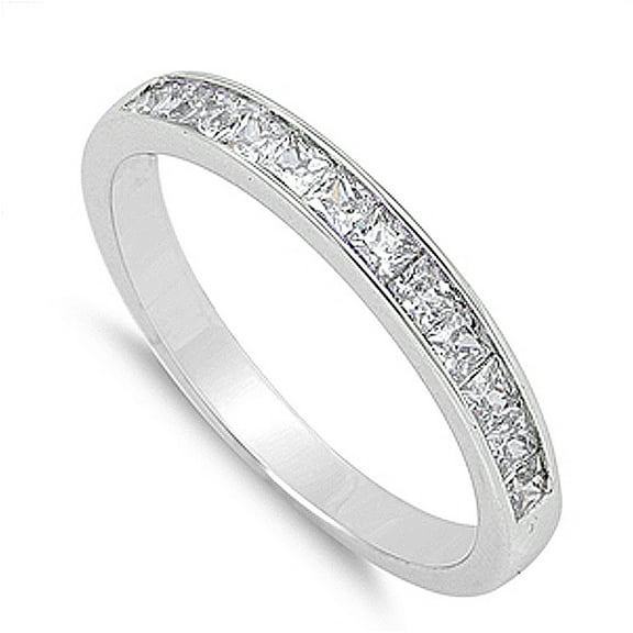 Women's Sterling Silver Wedding Ring Princess Cut Channel Set Wedding Band 3MM ( Size 5 to 12 )