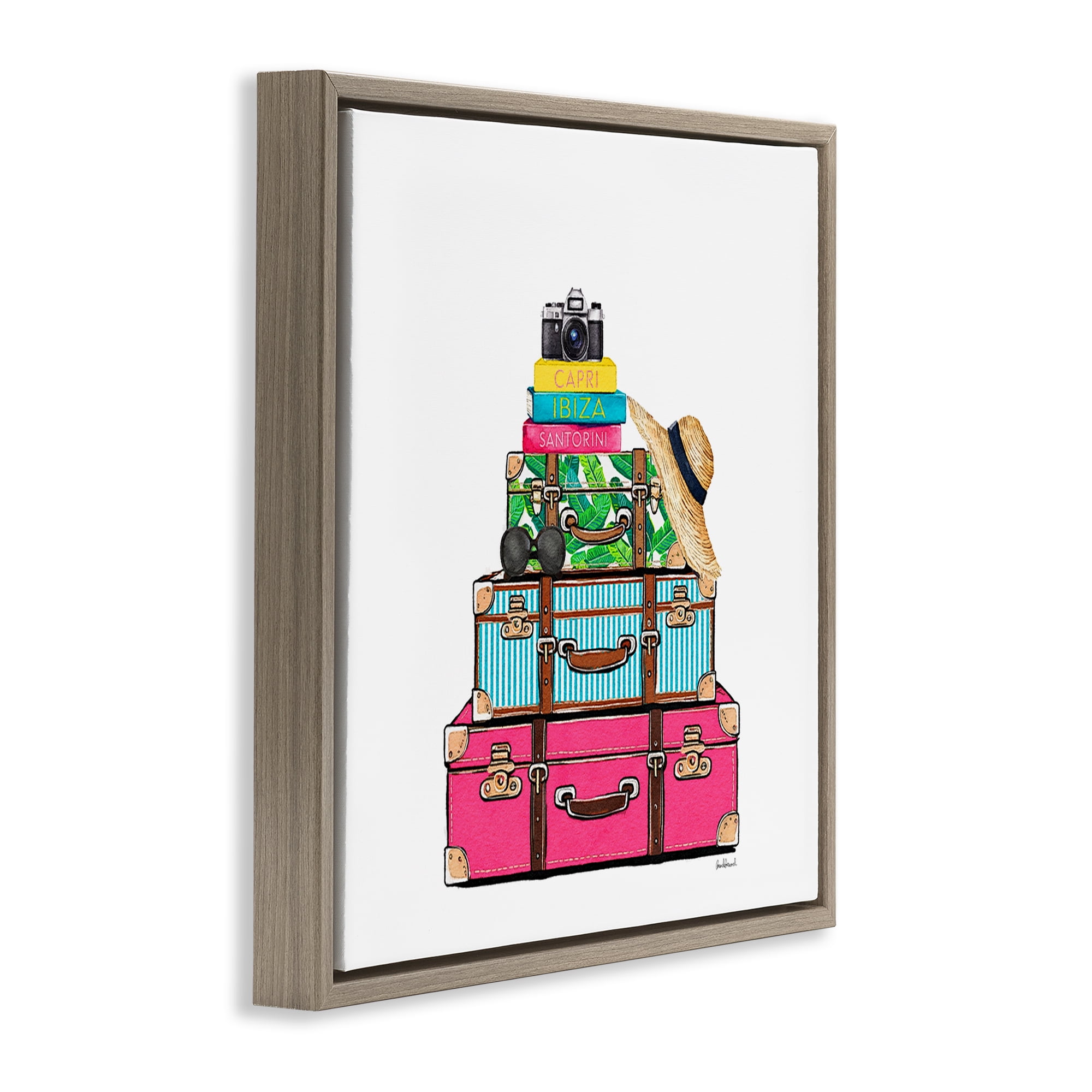 Stupell Industries Glam Travel Suitcases Brown Framed Floater Canvas Wall Art, design by Amanda Greenwood