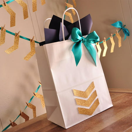 Tribal Baby Shower Gift Bag. Ships in 1-3 Business Days. Large White Paper Bags with Glitter Gold Chevron. Boho Gift Ideas. (Best Gift Bag Ideas)