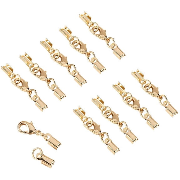 20 Sets Brass Lobster Claw Clasps Fold Over Cord End Caps Terminators Crimp End Tips Golden